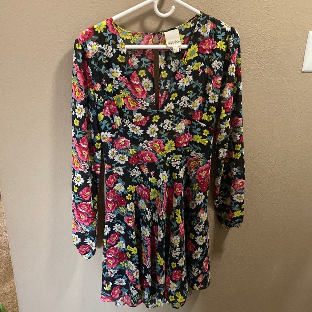 Long sleeve, floral dress with cut out in back